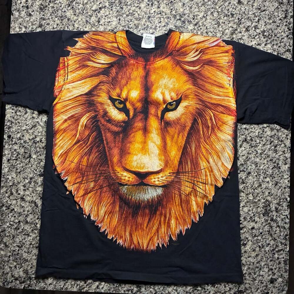 Trinity Products Vintage Lion T-Shirt Size XL 1995 All Over Print Black